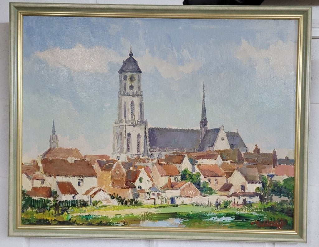 Joseph TILLEUX, stadsgezicht in Lier, Doek, Ophalen of Verzenden, Gesigneerd, Olieverf