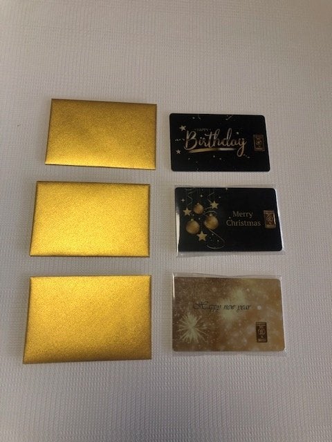goudbaar 1 gram , 3 mooie gift kaarten voor de feestdagen, Ophalen of Verzenden, Goud