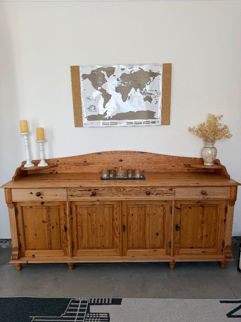Massief grenen buffetkast / dressoir – landelijke stijl, Ophalen, Gebruikt, 100 tot 150 cm, Met lade(s)