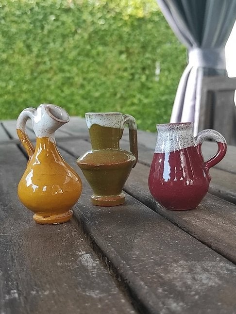 3 mini miniatuur vazen potten decoratie, Enlèvement, Utilisé, Jaune, 8 cm