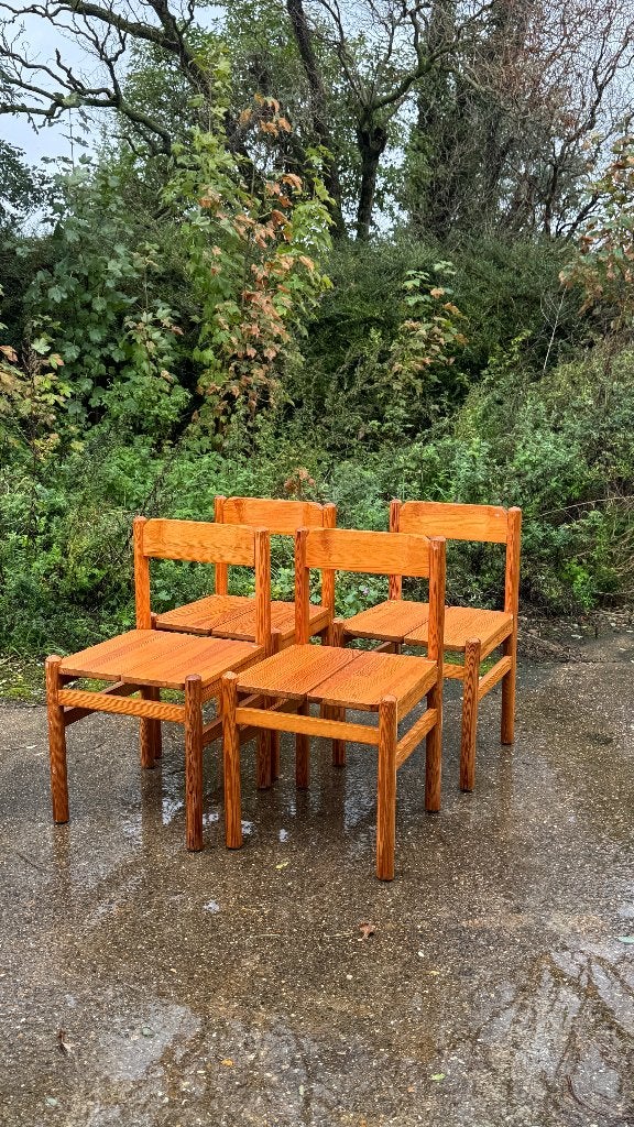 set vintage grenen stoelen, Huis en Inrichting, Ophalen, Gebruikt, Bruin, Vintage mid century brutalist
