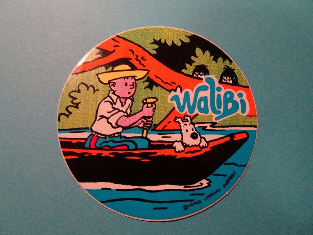 Tintin Walibi sticker - Kuifje in een kano, Verzamelen, Ophalen of Verzenden, Kuifje, Zo goed als nieuw, Plaatje, Poster of Sticker