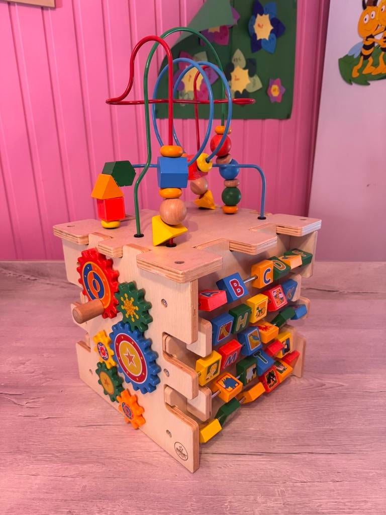 Houten activiteitenkubus, Kinderen en Baby's, Speelgoed | Houten speelgoed, Ophalen, Zo goed als nieuw