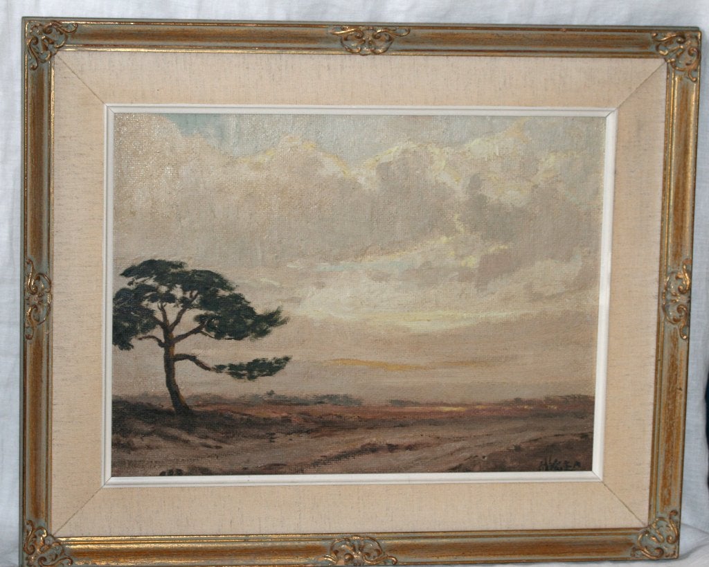 Marcel Vaes - Weg door de heide - Schilderij olie op paneel, Enlèvement ou Envoi, Peinture à l'huile, Panneau, Paysage