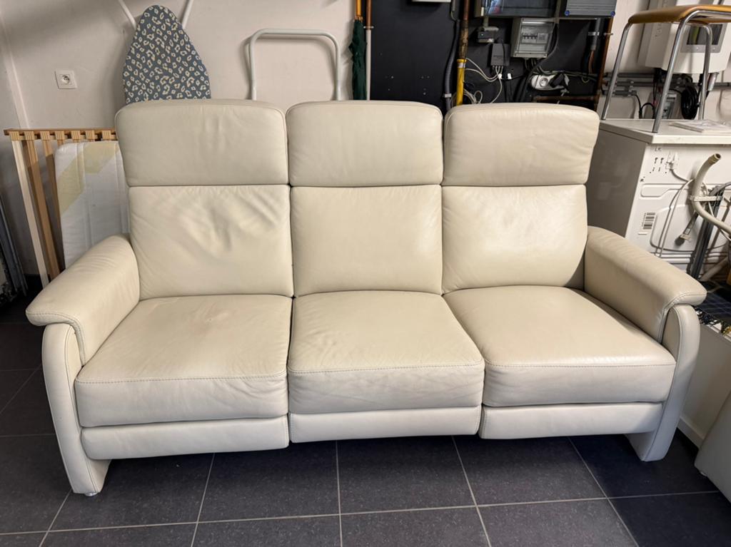 Lederen canapé in crème kleur met relaxstand en relaxzetel, Huis en Inrichting, Ophalen, Zo goed als nieuw, Leer, Modern klassiek