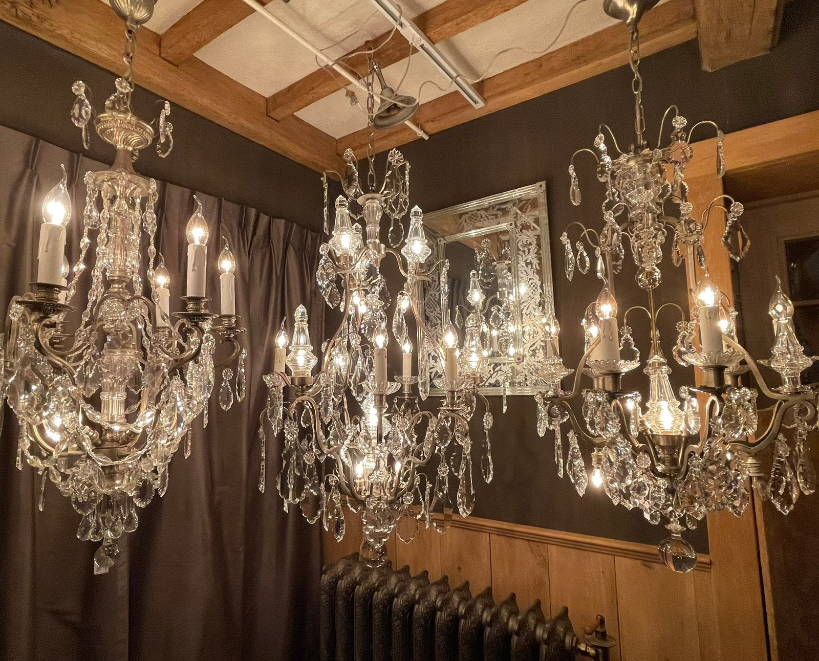 3 zilver/nikkelkleurige Franse gerestaureerde Kroonluchters, Antiek en Kunst, Antiek | Verlichting, Ophalen