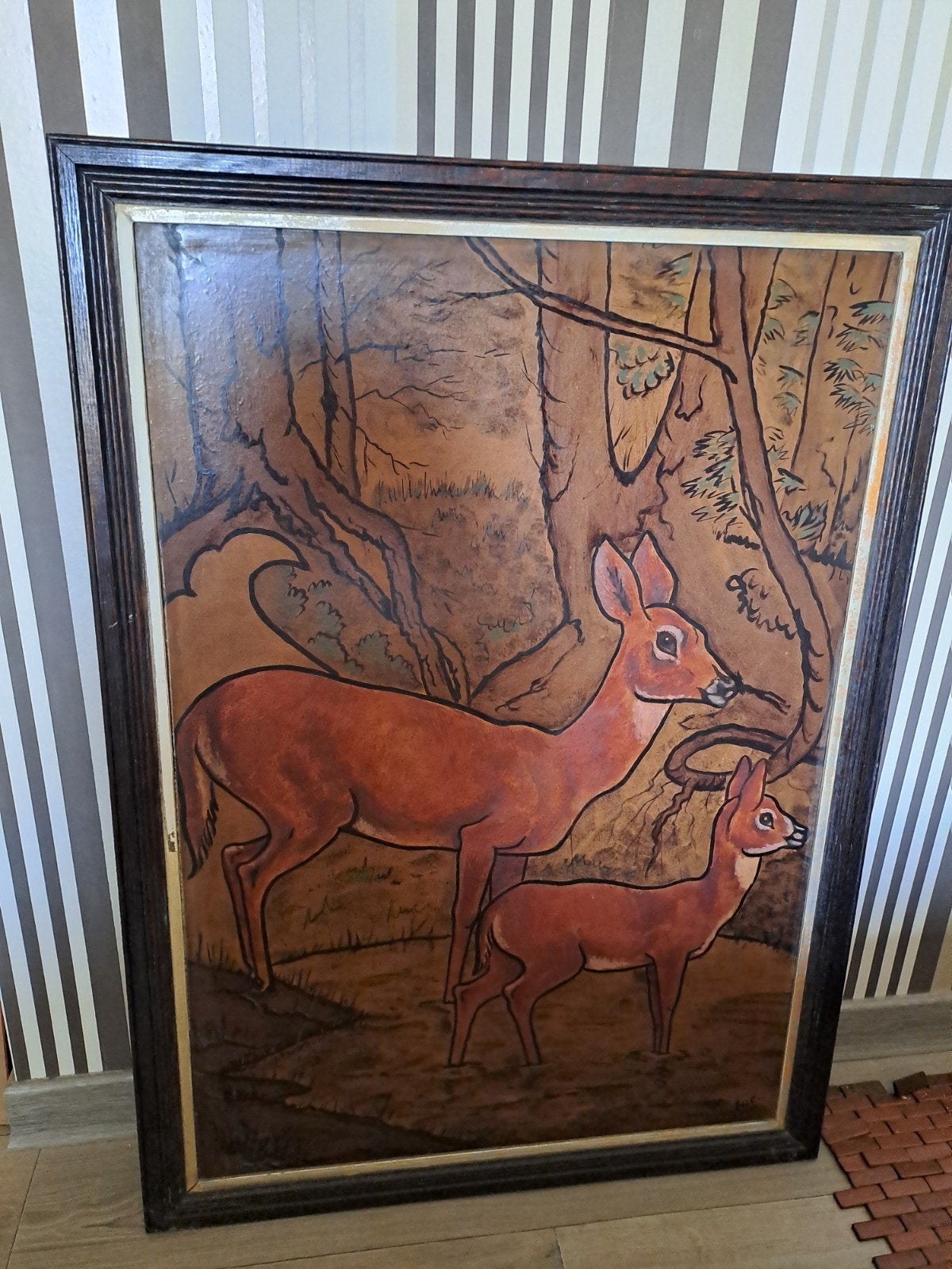 cerf avec un veau dans la forêt. sérigraphie authentique à b, Antiquités & Art, Enlèvement