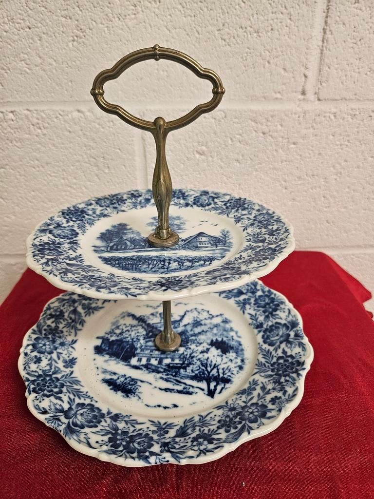 Vintage Etagere 2-stöckig blau-weiß Porzellan, Huis en Inrichting, Woonaccessoires | Etagères, Ophalen of Verzenden