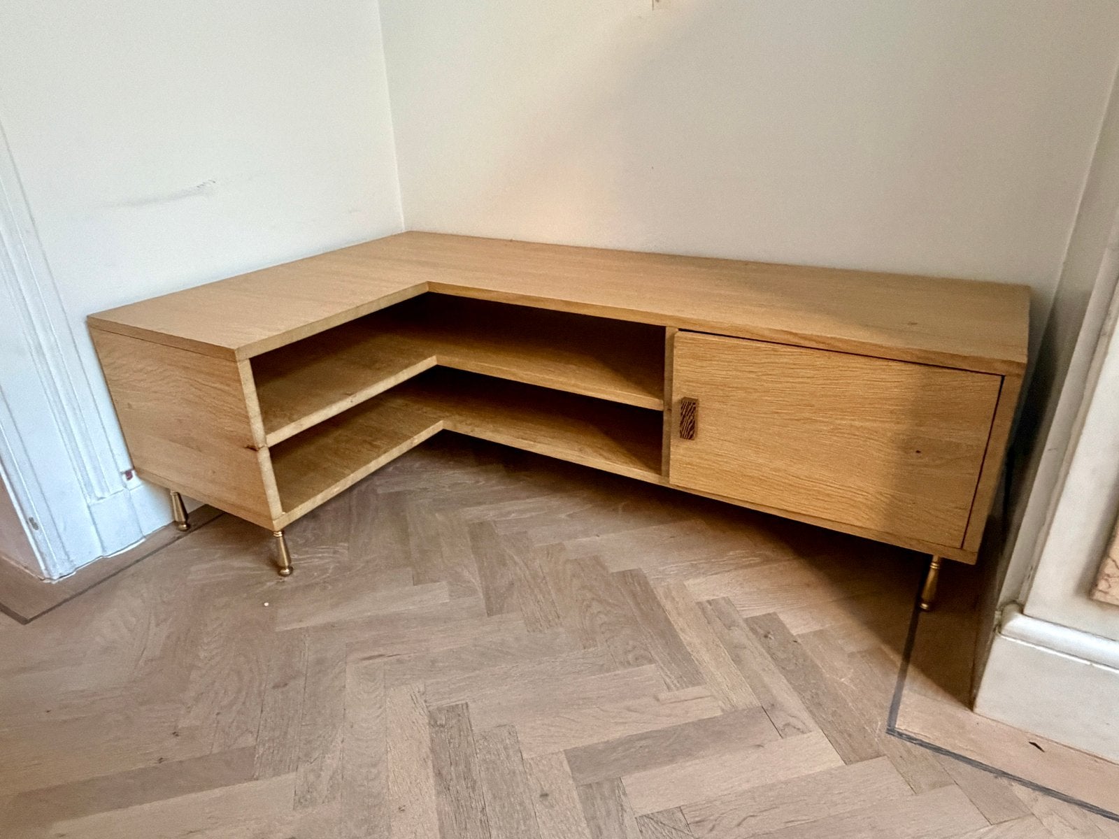 Maatwerk eiken tv-meubel, Ophalen, Zo goed als nieuw, Eikenhout