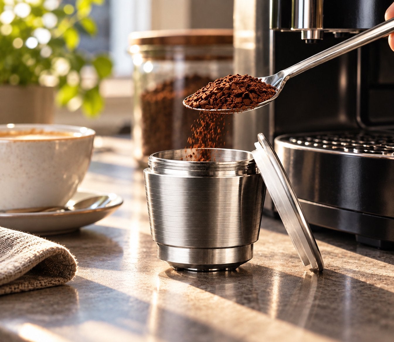 Herbruikbare Nespresso capsule set RVS, Ophalen of Verzenden, Zo goed als nieuw, Nespresso