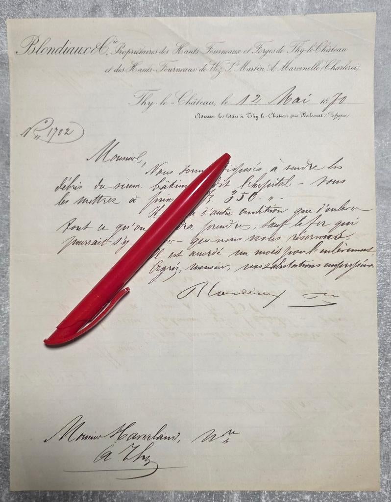 1870+Thy-le-Château+Walcourt+Blondiaux+Siderurgie+Lettre, Enlèvement, Avant 1920, Non affranchie, Namur