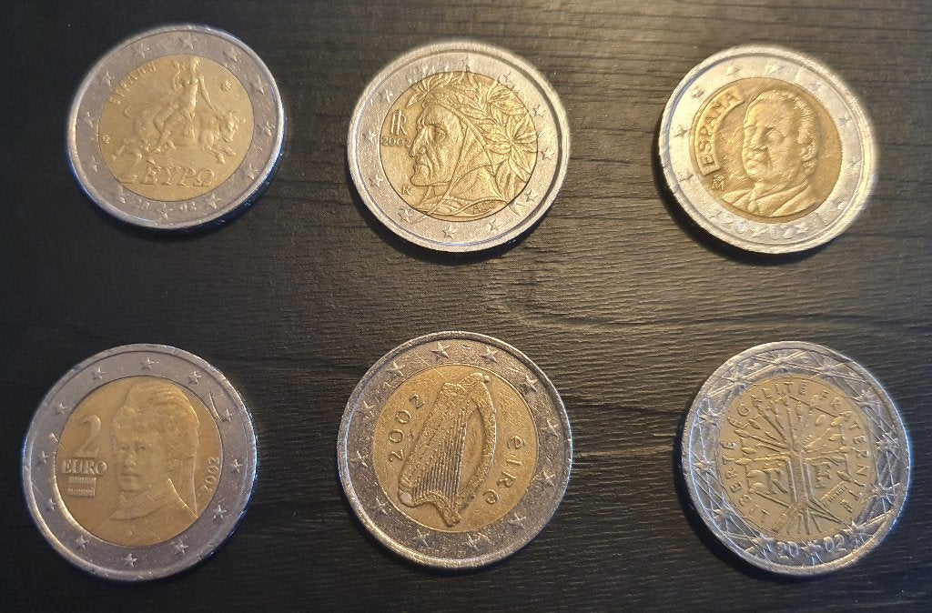 6 x 2 euromunten van 2002 van verschillende landen, Ophalen of Verzenden, Griekenland, Setje