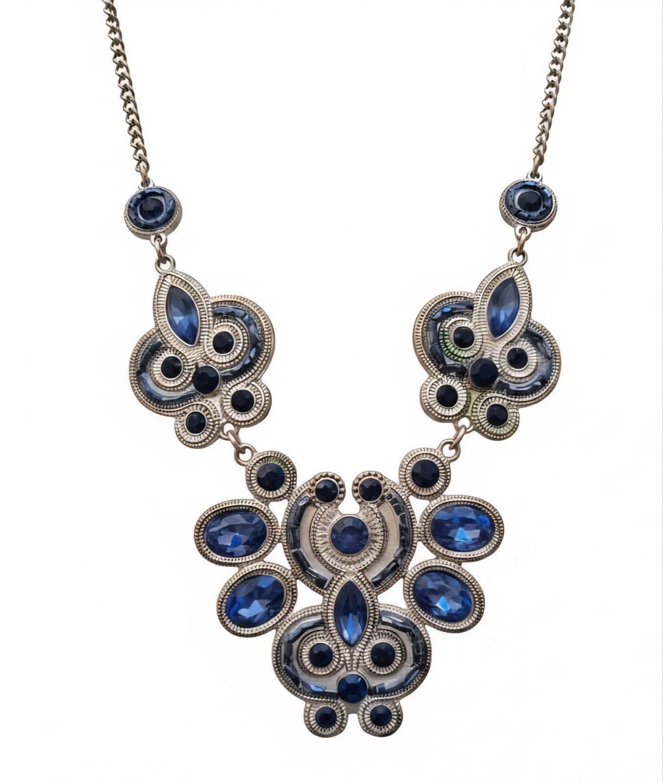 Collier tendance avec pierres bleues, Enlèvement ou Envoi, Avec pendentif, Utilisé, Autres matériaux