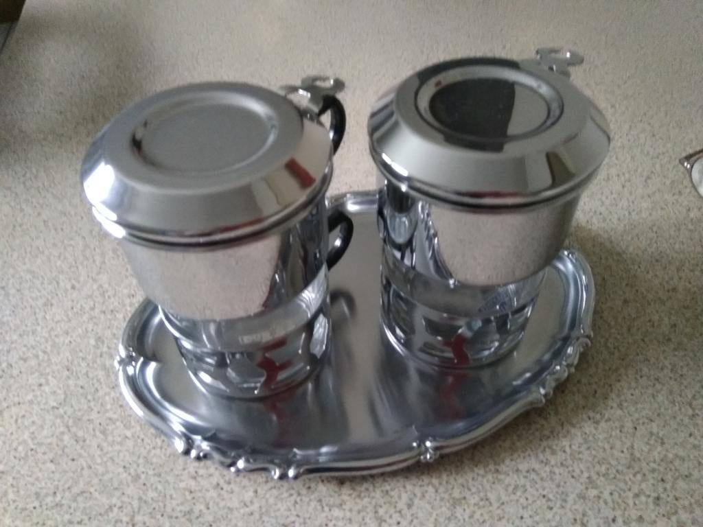 Vintage verzilverde koffiefilter set Durobor, Antiek en Kunst, Ophalen of Verzenden