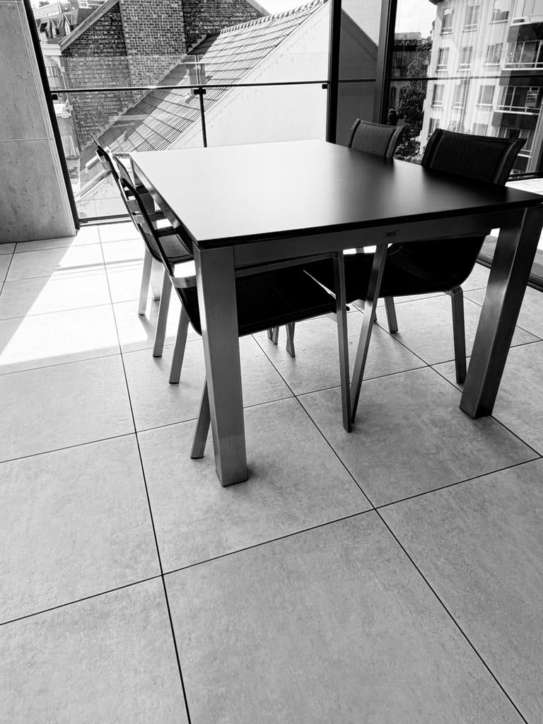 Tuintafel met 4 stoelen, Tuin en Terras, Ophalen, Inox, Gebruikt, 6 zitplaatsen