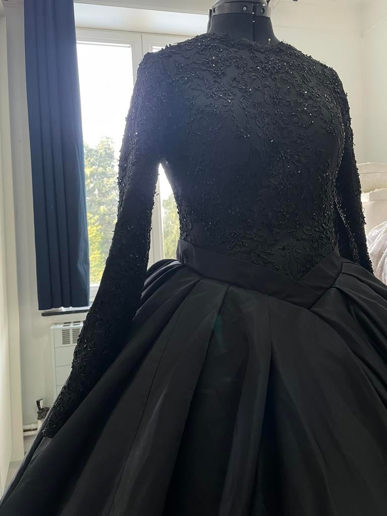 Trouwjurk Galajurk Zwart Avondjurk, Ophalen of Verzenden, Zo goed als nieuw, Zwart, Trouwjurk