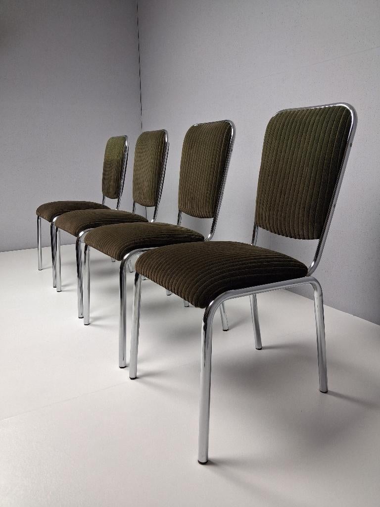 4 x Vintage Stoelen in Ribstof, Jaren 70 - 80, Huis en Inrichting, Stoelen, Ophalen, Gebruikt, Bruin, Vintage
