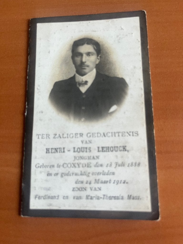 Rouwkaart H. Lehouck  Coxyde 1888 + 1912, Envoi, Carte de condoléances