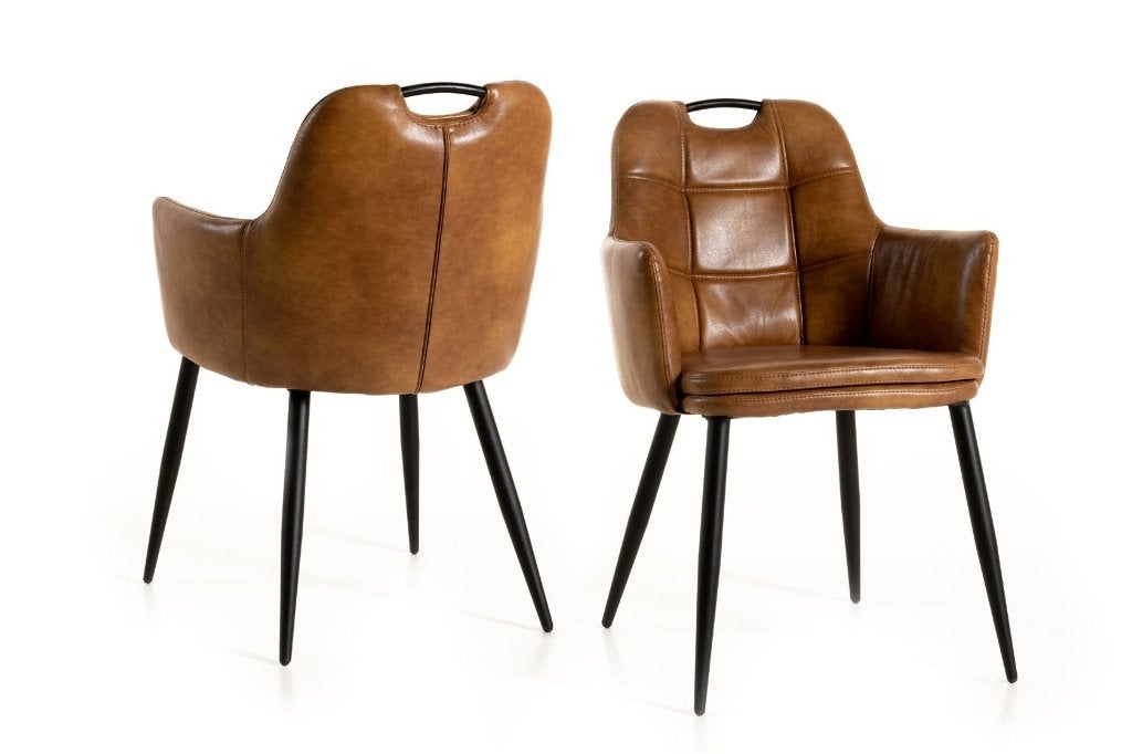 Nieuw armstoel cognac p.u. grijs stof 110 euro per stuk., Maison & Meubles, Neuf, Gris, Enlèvement, Cinq, Six Chaises ou plus