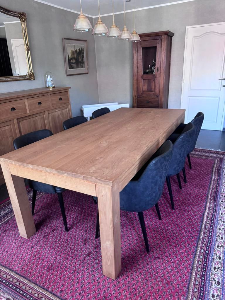 Teakhout tafel, Huis en Inrichting, Ophalen, Zo goed als nieuw, 6 tot 8 stoelen