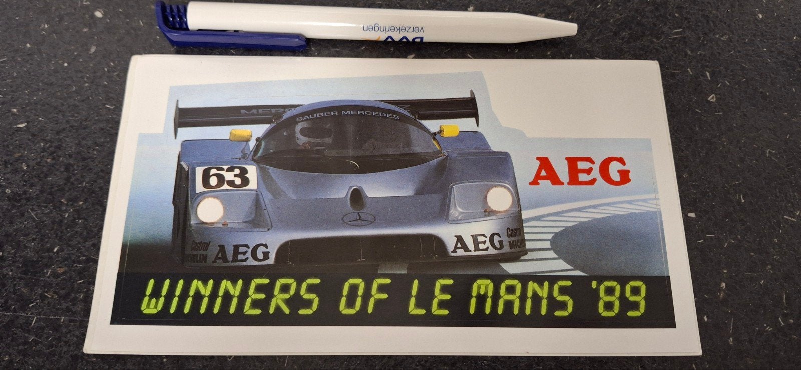 Sticker winnaar Le Mans 1989 AEG team, Ophalen of Verzenden, Zo goed als nieuw, Auto of Motor