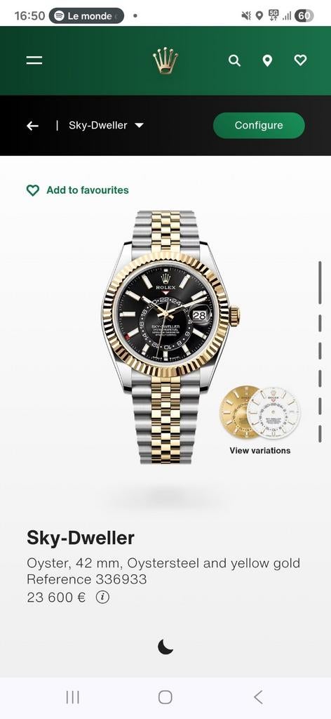 Rolex skydweller 2023, Goud, Goud, Rolex