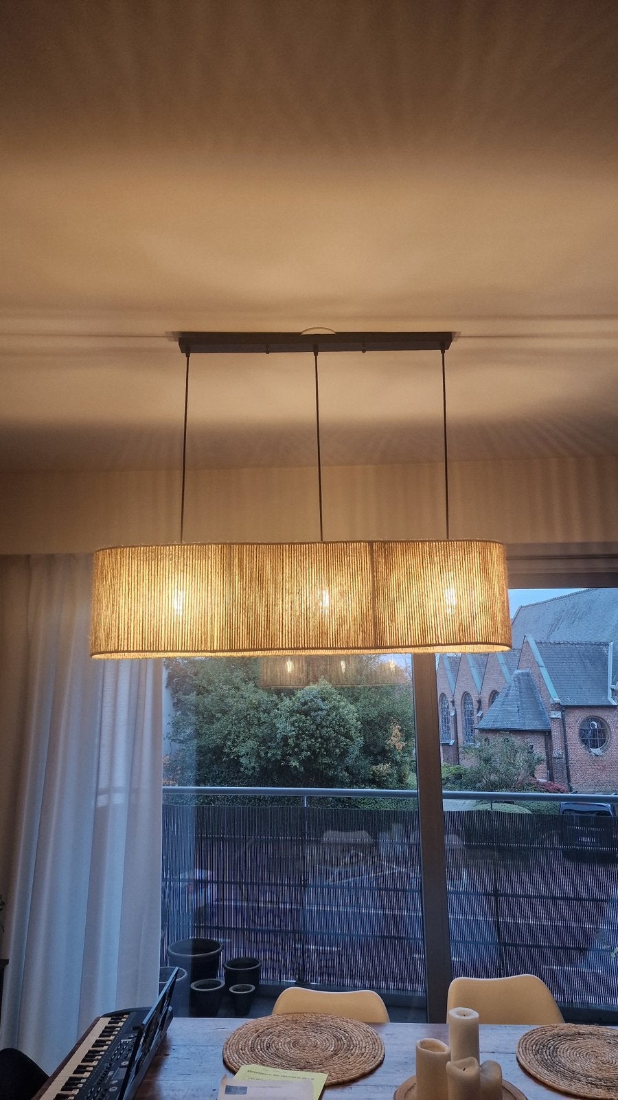 Hanglamp jute touw langwerpig 100 cm boho, Ophalen of Verzenden, Zo goed als nieuw