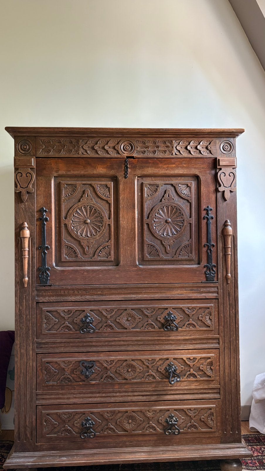 Antiek eiken secretaire met ruime laden, Antiek en Kunst, Ophalen