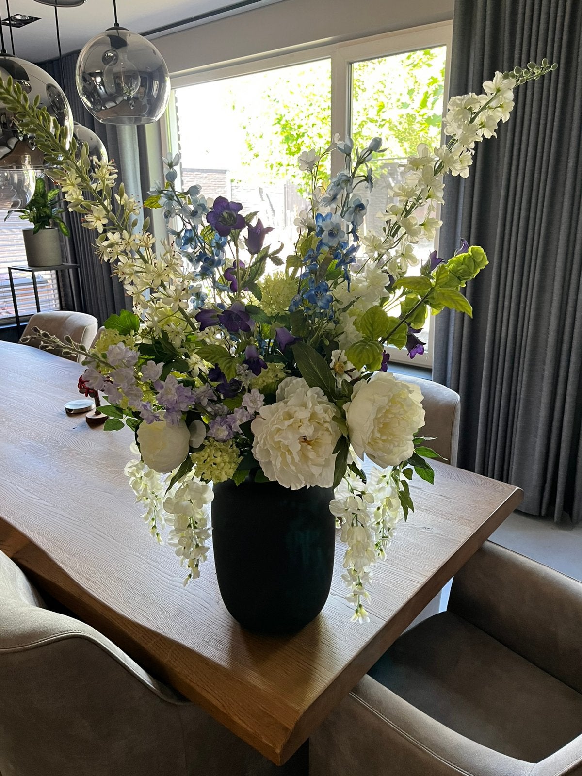Zijden bloemen boeket incl. Vaas, Ophalen of Verzenden, Zo goed als nieuw, Boeket