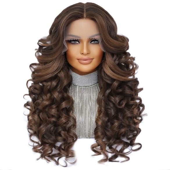 Luxe lace front pruik lang krullend haar Calla P4-30-27, Enlèvement ou Envoi, Neuf