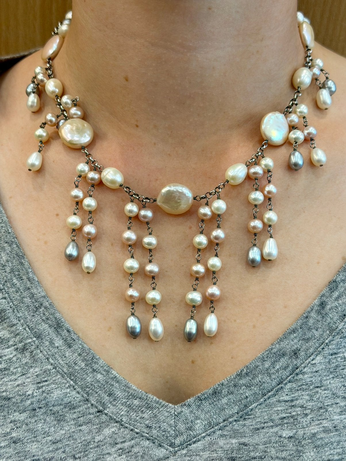 Collier perles en argent, Enlèvement ou Envoi, Comme neuf, Argent, Argent