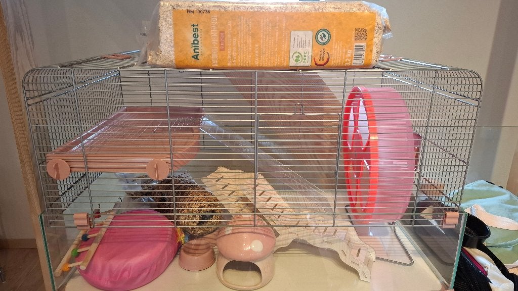 Cage Panas 80 cm rose + nombreux accessoires pour hamster, Enlèvement, Comme neuf