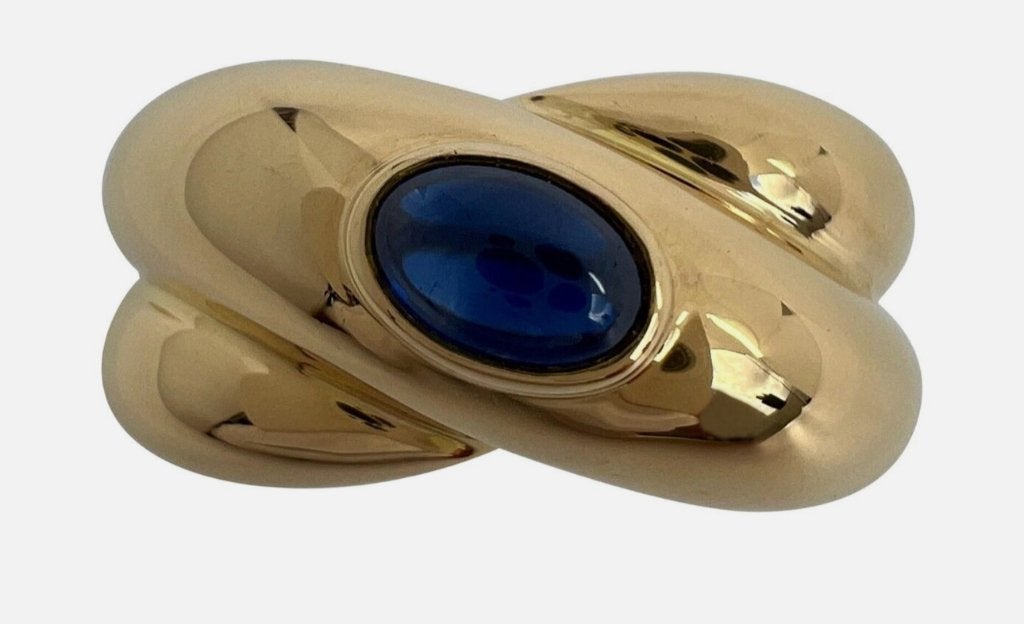 Vintage Cartier ring met blauwe saffier, Ophalen, Gebruikt, 20 of groter, Geel