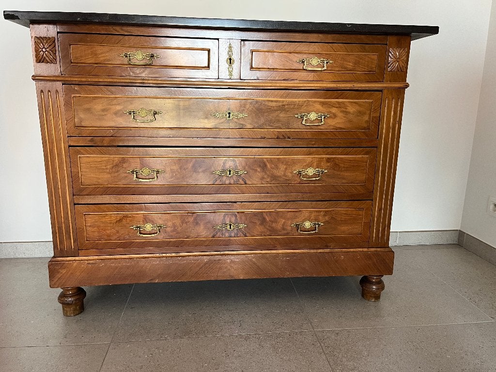 Antieke commode met marmeren blad, 25 à 50 cm, 5 tiroirs ou plus, Moins de 100 cm, 100 à 150 cm