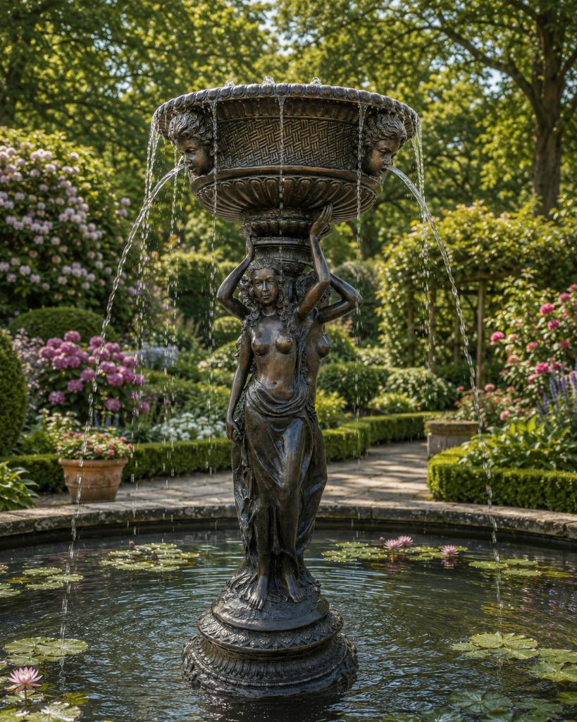 ZEER GROTE BRONZEN FONTEIN MET 3 DAMES IS PRACHTIGE FONTEIN!, Jardin & Terrasse, Pièces d'eau & Fontaines, Neuf, Fontaine, Autres matériaux