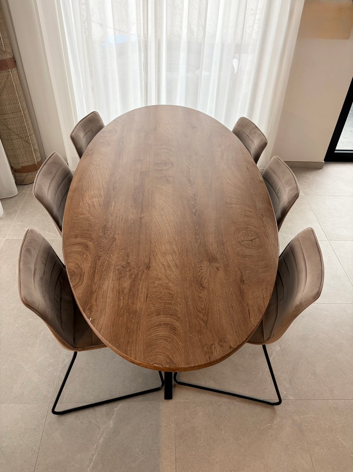 Eettafel ovaal + 6 eetstoelen taupe, Enlèvement, Comme neuf