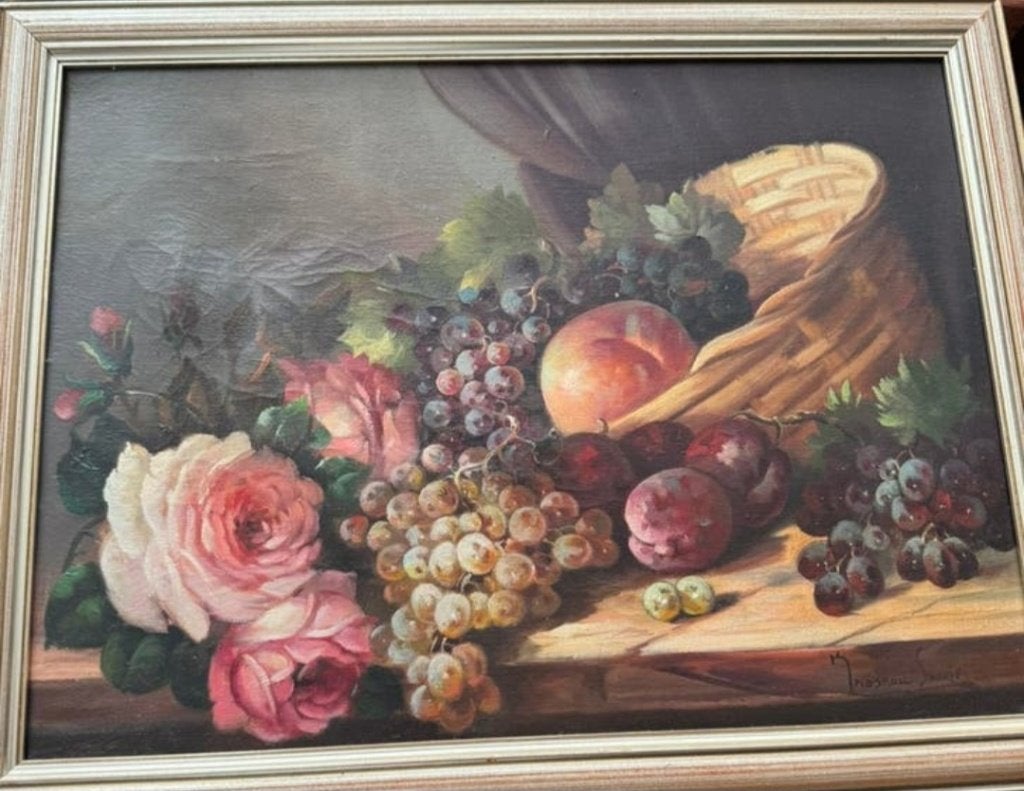 une belle peinture à l'huile ancienne peinte à la main sur, Enlèvement ou Envoi, Peinture à l'huile, Encadré, Nature morte