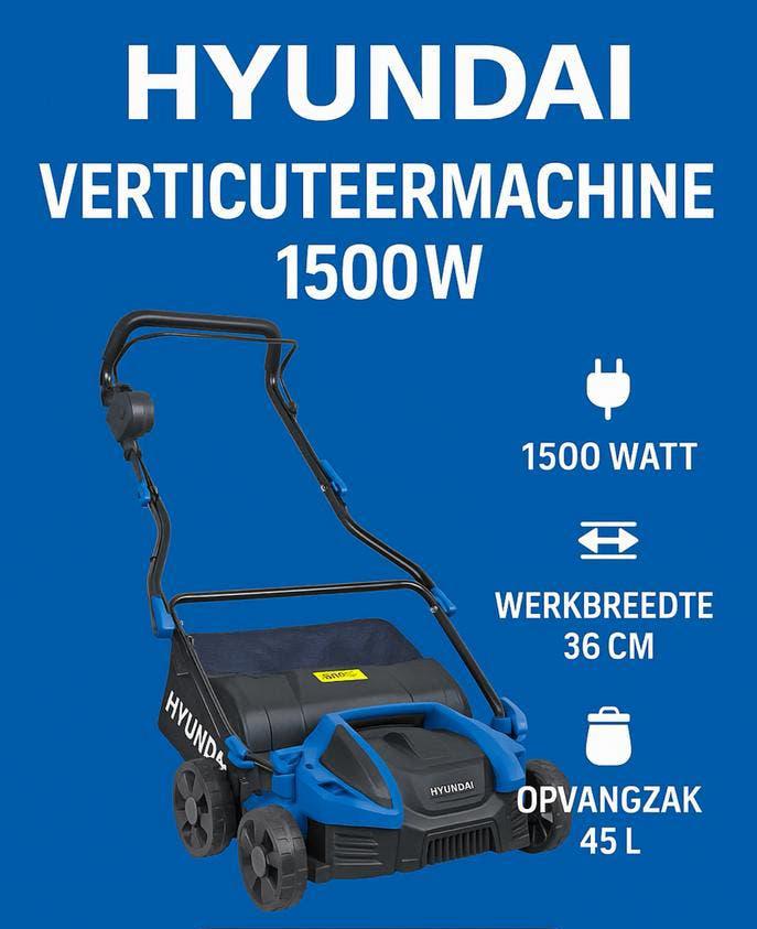 Hyundai Verticuteermachine 1500W – 36cm – 45L –, Tuin en Terras, Verticuteermachines, Ophalen, Nieuw, Elektrisch, Hyundai