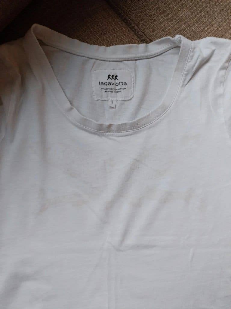 T-shirt blanc La Gaviotta – S/36 – traces d'usage, Ophalen of Verzenden, Gedragen, Maat 36 (S), Wit