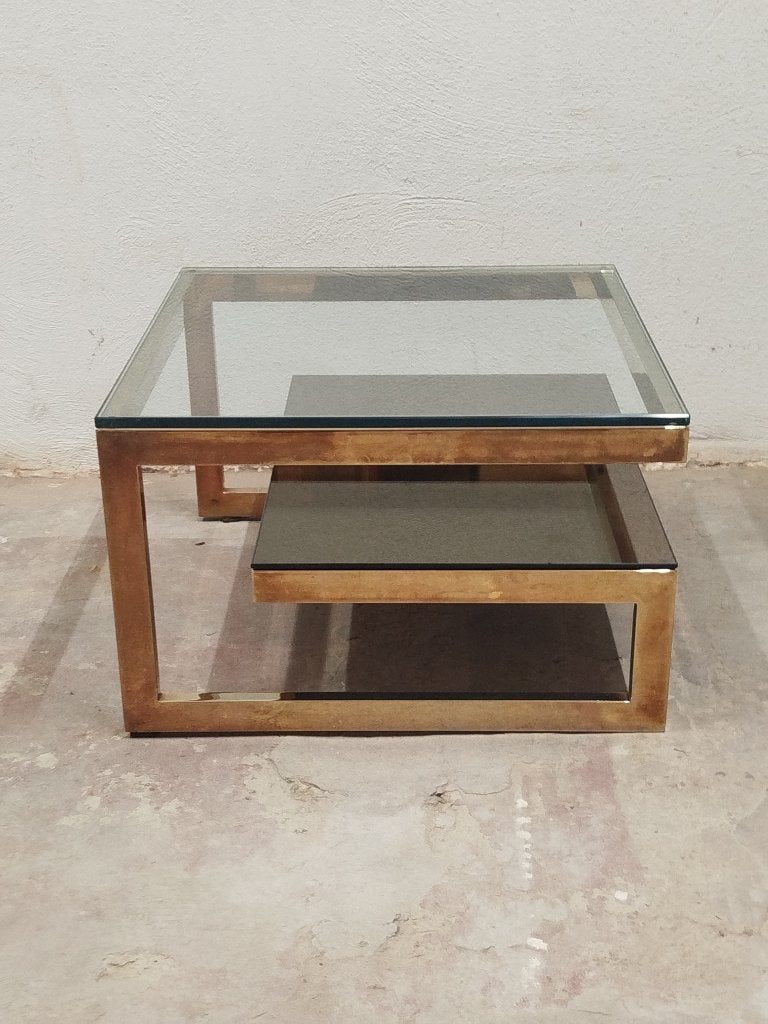 Originele Belgo Chrom 'G-Tafel' salontafel – 23K verguld, Maison & Meubles, 55 à 75 cm, Carré, Verre, Enlèvement