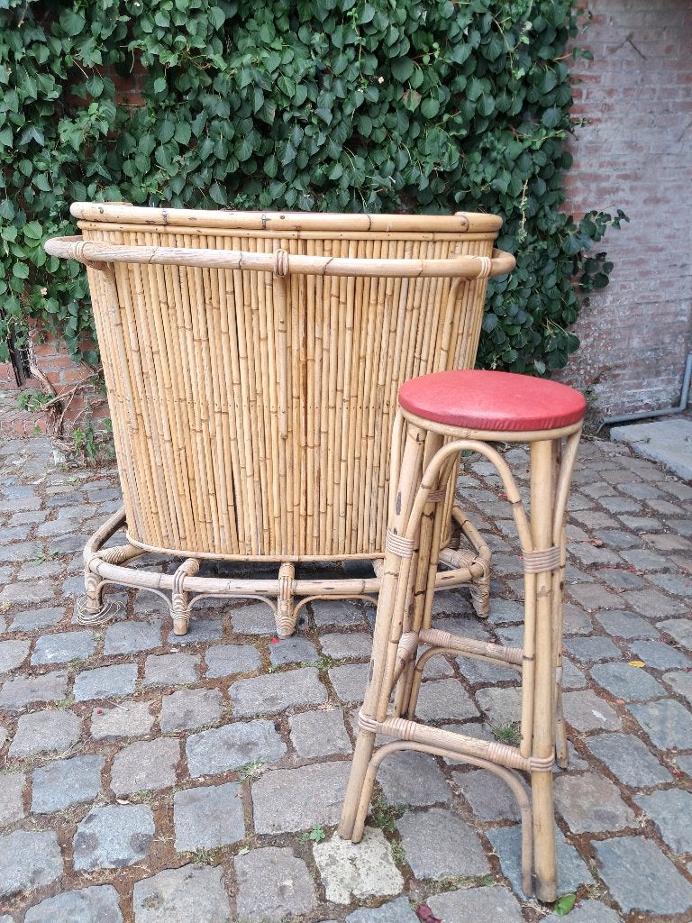 vintage bamboe tiki bar met kruk, Ophalen, Gebruikt