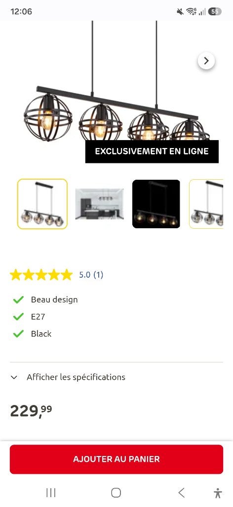 Lustre, Neuf, Globo Métal Noir, Enlèvement, E27 (grand)