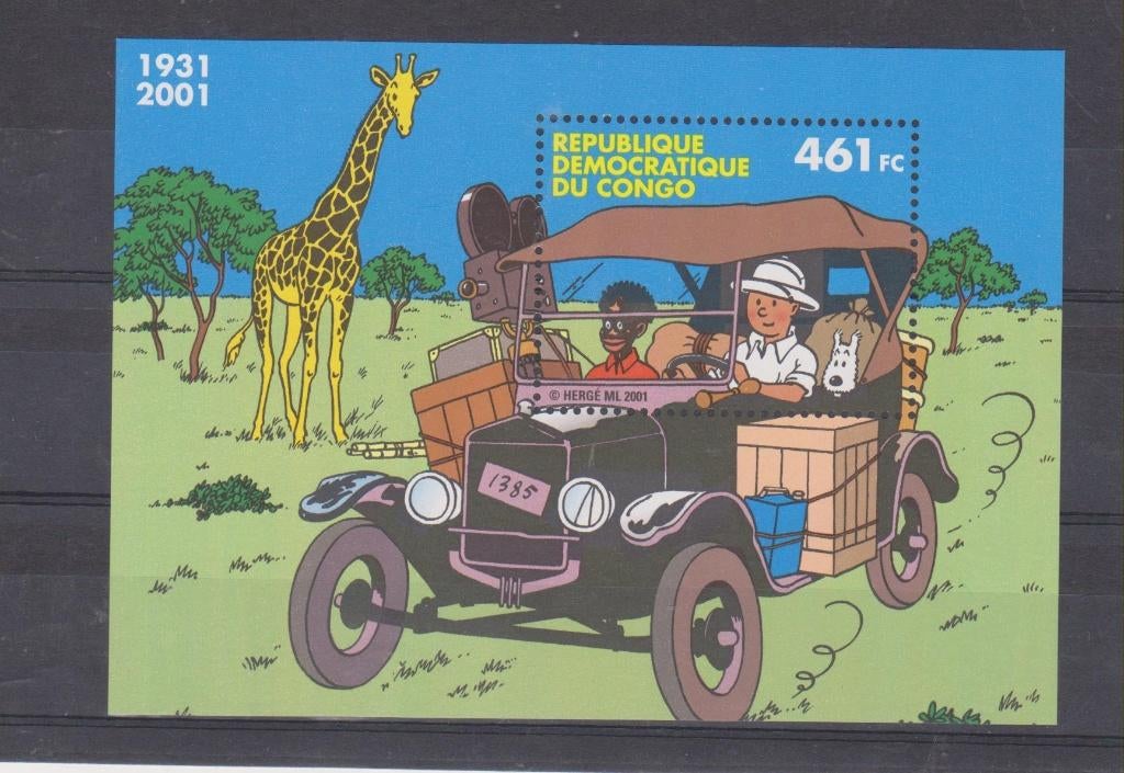 D.R. Congo 2001 Blok Kuifje in Congo **, Postzegels en Munten, Ophalen of Verzenden, Overige landen, Postfris