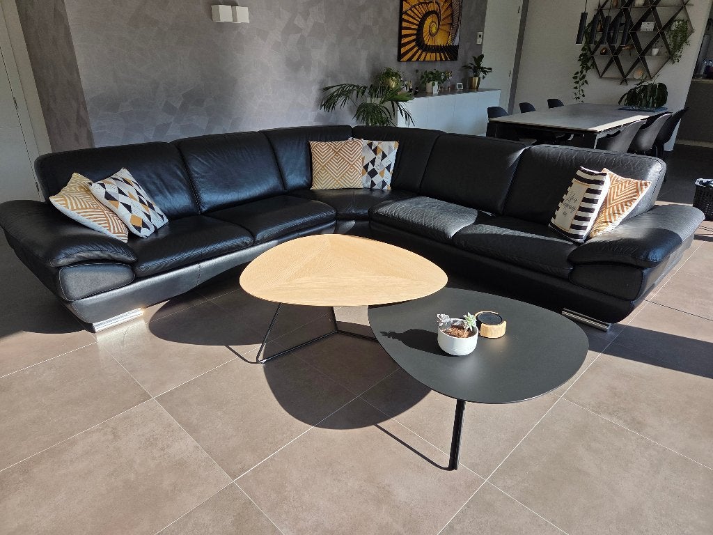 Hoeksalon zwart leder 279cm x 279 cm, Maison & Meubles, Banc d'angle, Quatre personnes ou plus, Enlèvement, Utilisé