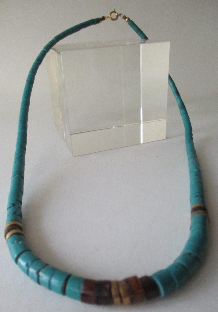 Ketting KT05: Mooie Turquoise Mineraal ketting -41½+42½cm., Handtassen en Accessoires, Antieke sieraden, Ketting, Overige materialen