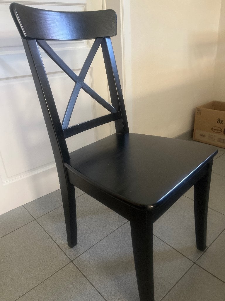 Lot de 4 chaises noires, Maison & Meubles, Enlèvement, Utilisé, Cottage, Bois