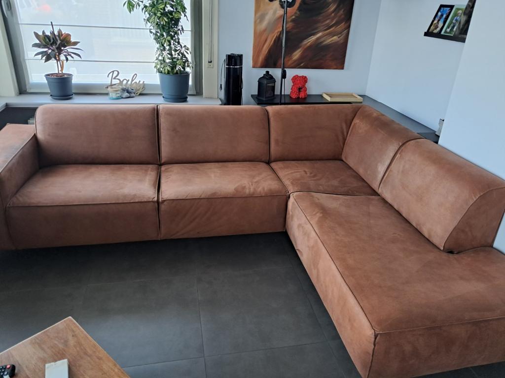 Canapé d'angle en tissu cognac 275x210 cm, Enlèvement