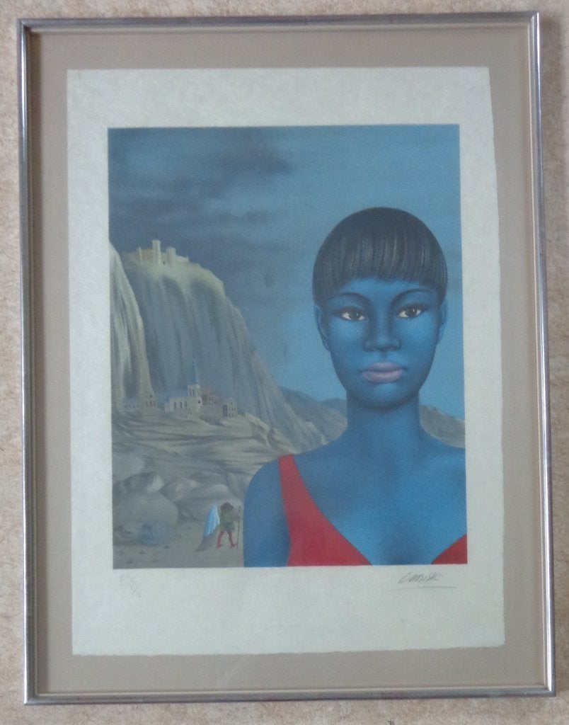 FELIX LABISSE / BLAUWE VROUW / KLEURLITHO / 88x67cm / KADER, Antiquités & Art, Signé, Enlèvement
