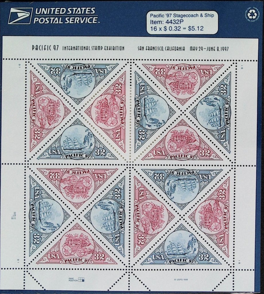 USA Sc# 3131a MNH - Pacific 97 Stagecoach & Ship, Envoi, Non oblitéré, Amérique du Nord