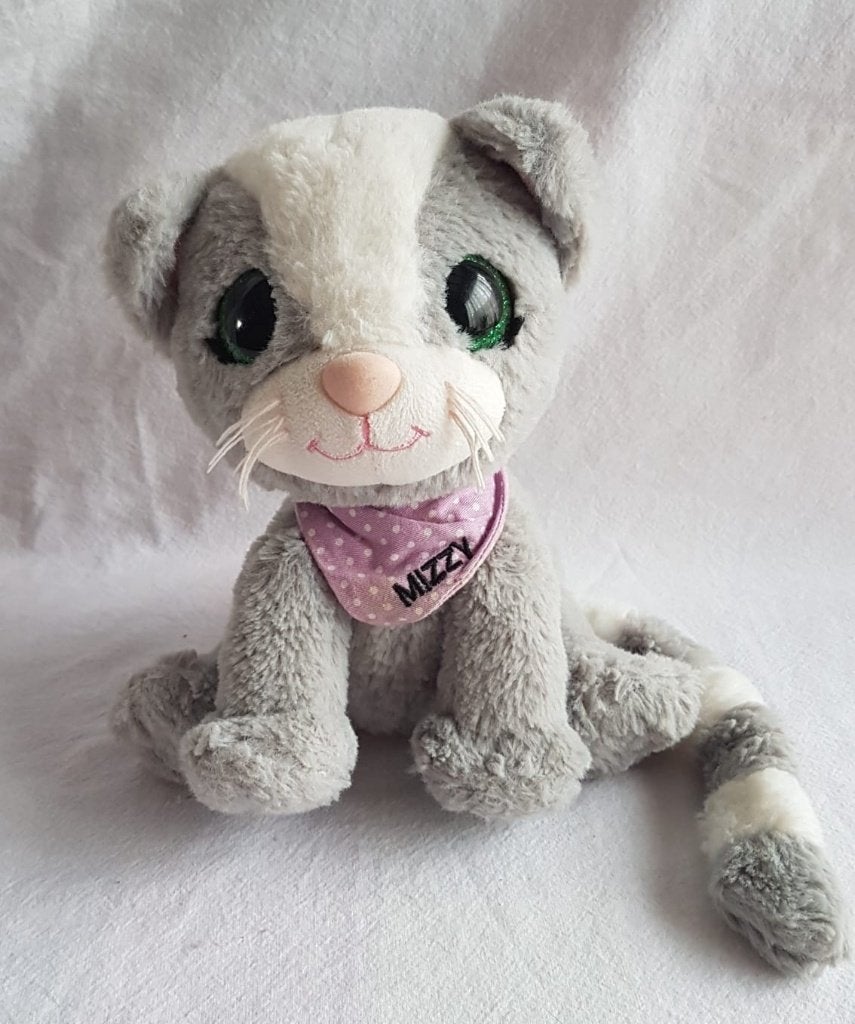 Knuffel kat Mizzy met blinkende oogjes 18H 16B, Enlèvement ou Envoi, Chat, Utilisé, Gris
